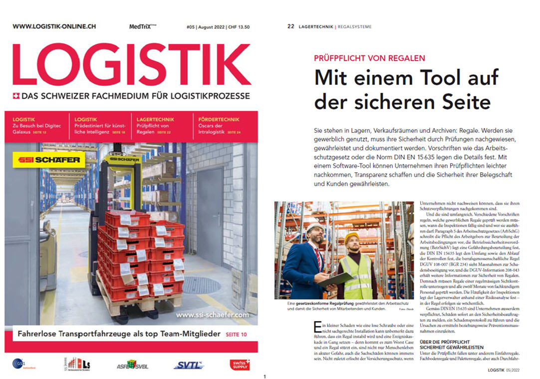 Logistik Schweiz- Das Schweizer Fachmedium f�r Logistikprozesse / 08-22 Pr�fpflicht von Regalen Mit einem Tool auf der sicheren Seite